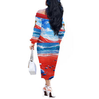 Coqui Frog Puerto Rico Flag Off The Shoulder Long Sleeve Dress Taino Boricua Puerto Rican
