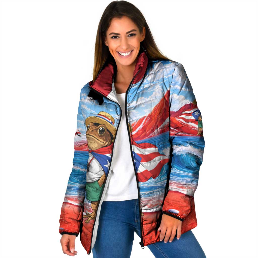 Coqui Frog Puerto Rico Flag Padded Jacket Taino Boricua Puerto Rican