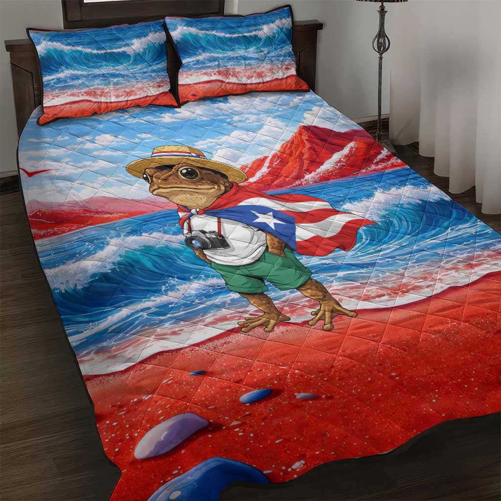 Coqui Frog Puerto Rico Flag Quilt Bed Set Taino Boricua Puerto Rican