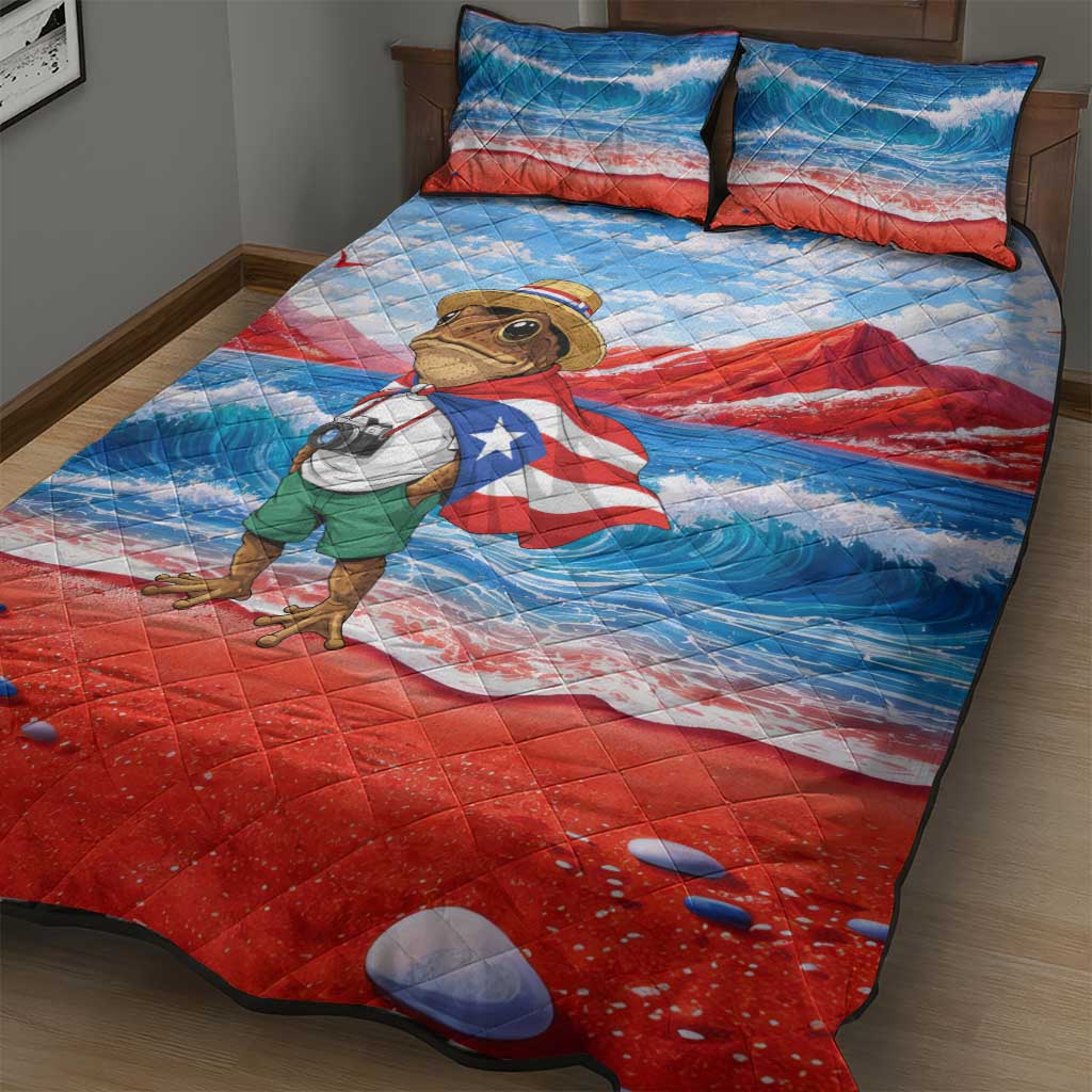 Coqui Frog Puerto Rico Flag Quilt Bed Set Taino Boricua Puerto Rican