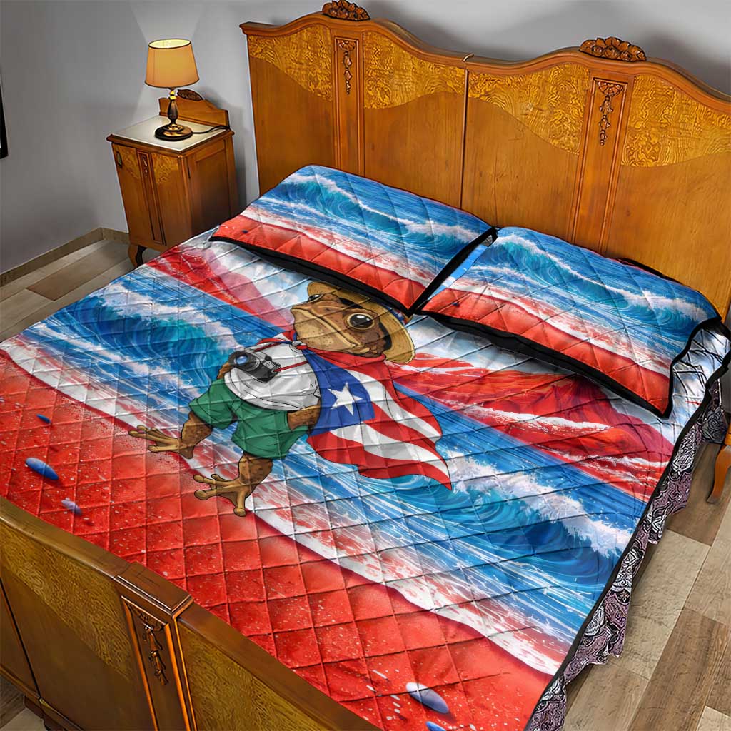 Coqui Frog Puerto Rico Flag Quilt Bed Set Taino Boricua Puerto Rican