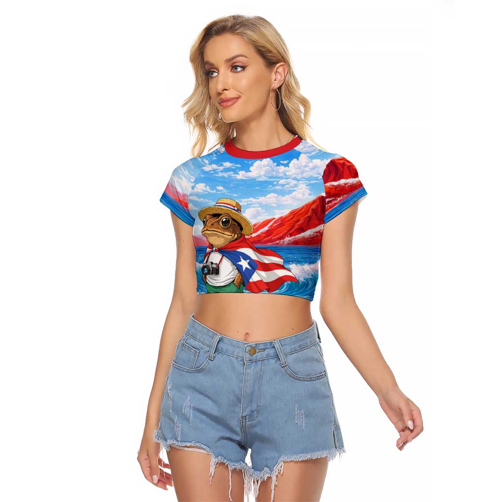Coqui Frog Puerto Rico Flag Raglan Cropped T Shirt Taino Boricua Puerto Rican