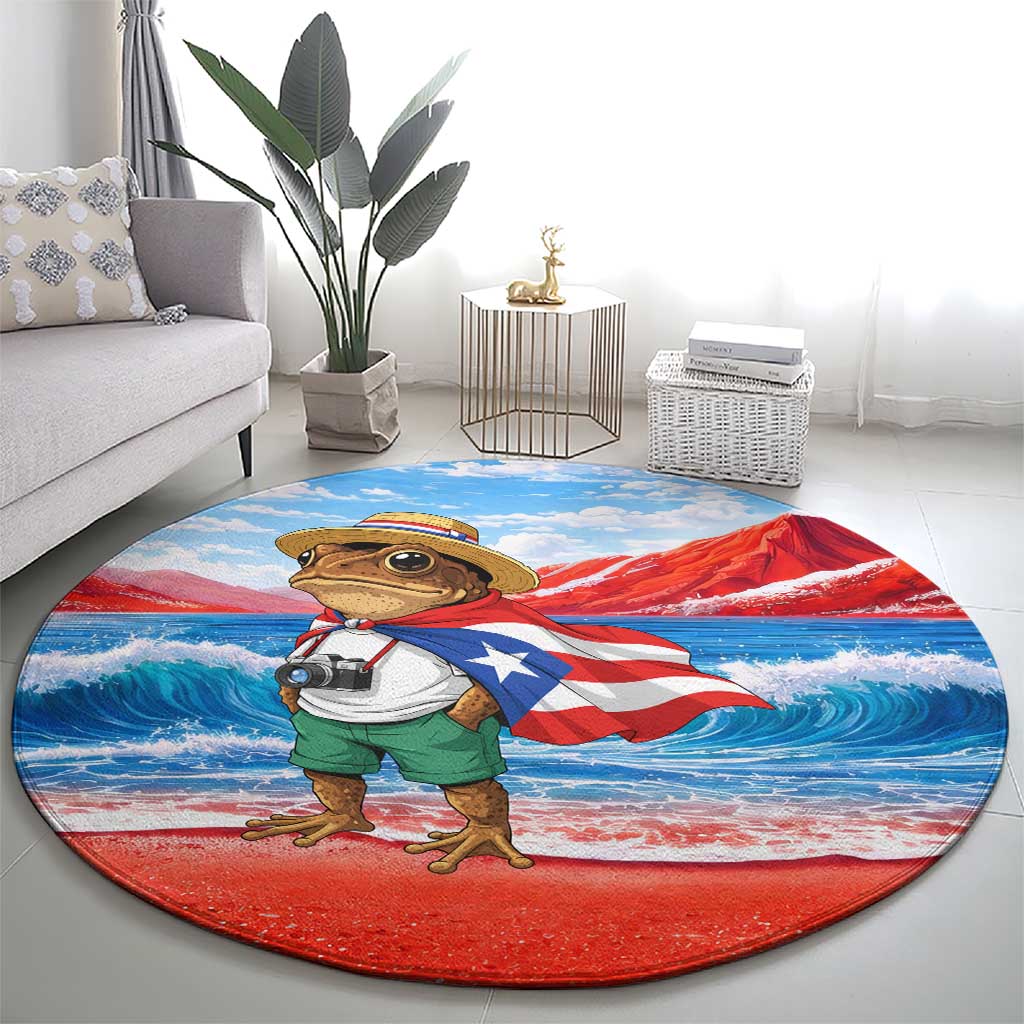 Coqui Frog Puerto Rico Flag Round Carpet Taino Boricua Puerto Rican