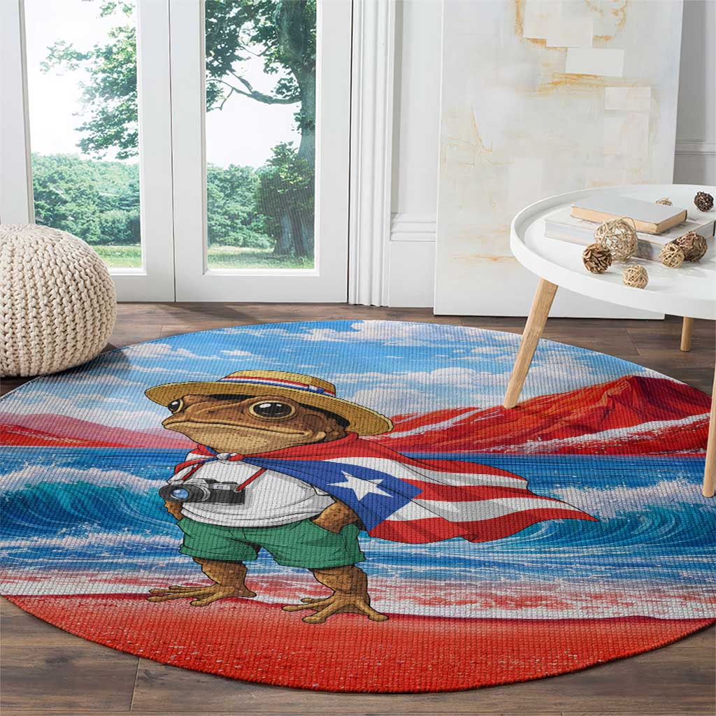 Coqui Frog Puerto Rico Flag Round Carpet Taino Boricua Puerto Rican