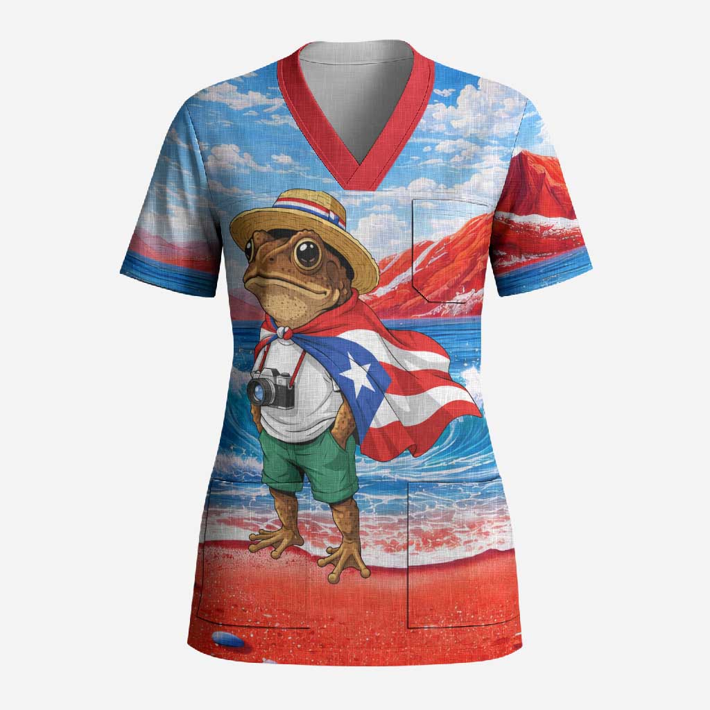 Coqui Frog Puerto Rico Flag Scrub Top Taino Boricua Puerto Rican