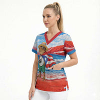 Coqui Frog Puerto Rico Flag Scrub Top Taino Boricua Puerto Rican