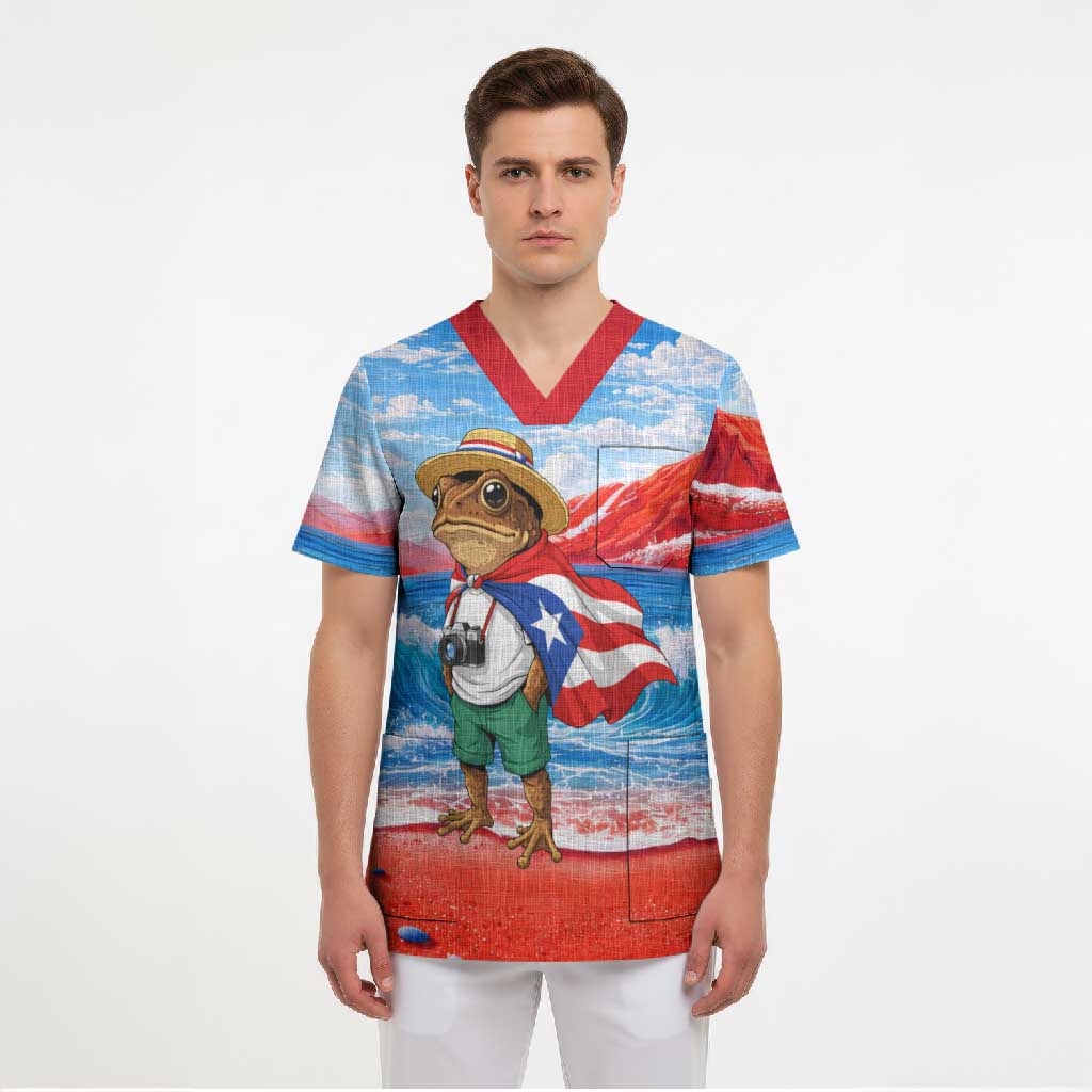 Coqui Frog Puerto Rico Flag Scrub Top Taino Boricua Puerto Rican