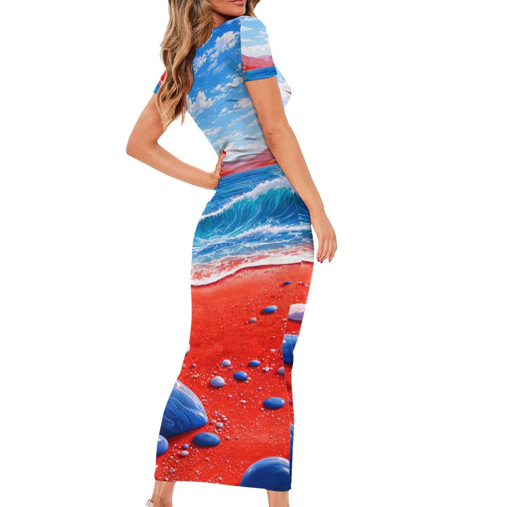 Coqui Frog Puerto Rico Flag Short Sleeve Bodycon Dress Taino Boricua Puerto Rican