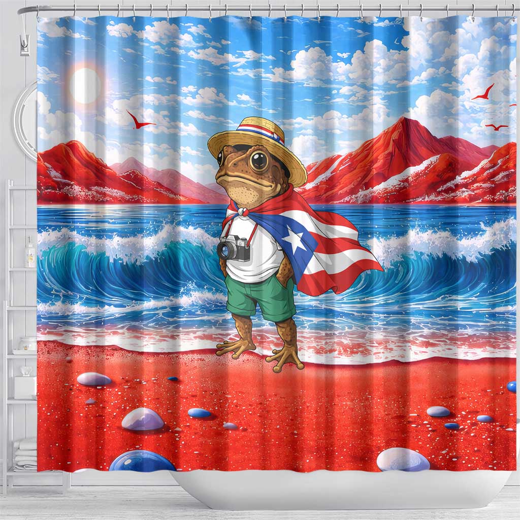 Coqui Frog Puerto Rico Flag Shower Curtain Taino Boricua Puerto Rican