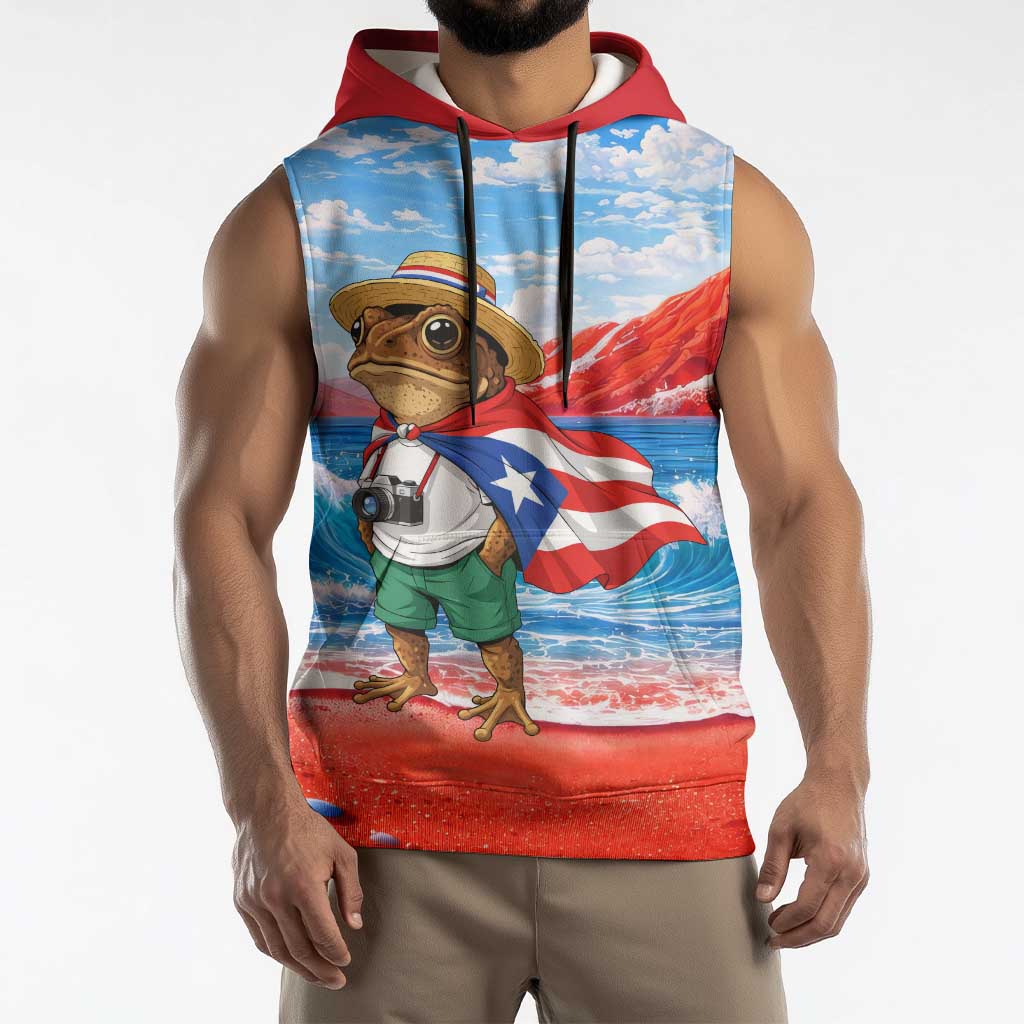 Coqui Frog Puerto Rico Flag Sleeveless Hoodie Taino Boricua Puerto Rican