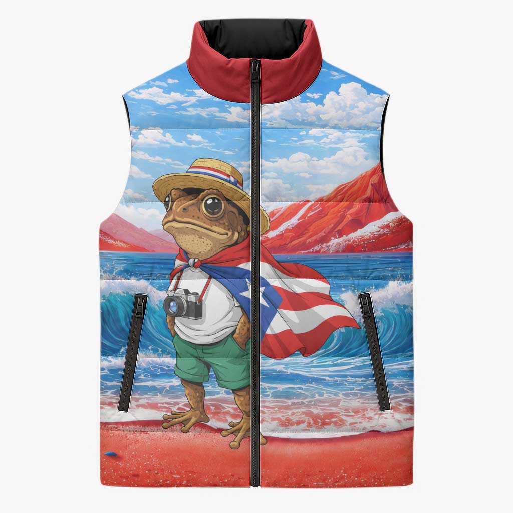 Coqui Frog Puerto Rico Flag Sleeveless Puffer Jacket Taino Boricua Puerto Rican