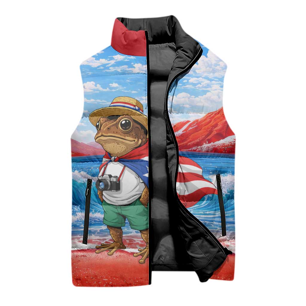 Coqui Frog Puerto Rico Flag Sleeveless Puffer Jacket Taino Boricua Puerto Rican