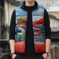 Coqui Frog Puerto Rico Flag Sleeveless Puffer Jacket Taino Boricua Puerto Rican