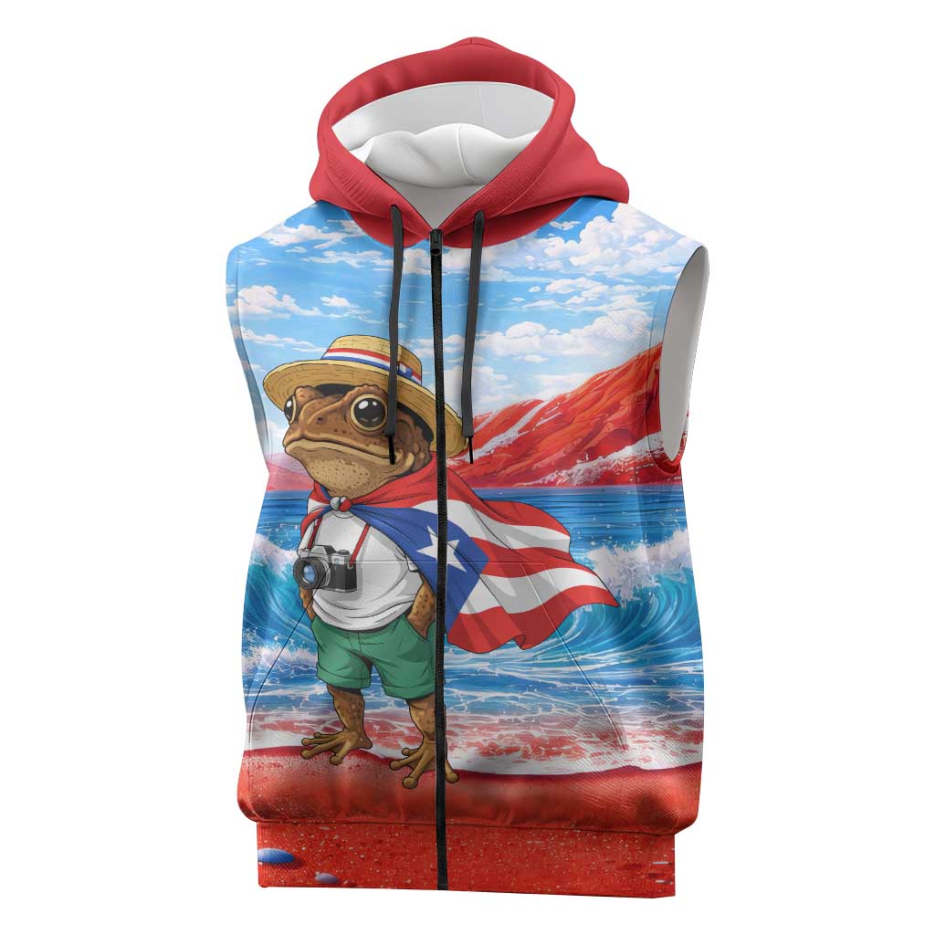 Coqui Frog Puerto Rico Flag Sleeveless Zip Hoodie Taino Boricua Puerto Rican
