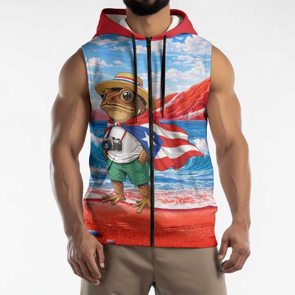 Coqui Frog Puerto Rico Flag Sleeveless Zip Hoodie Taino Boricua Puerto Rican