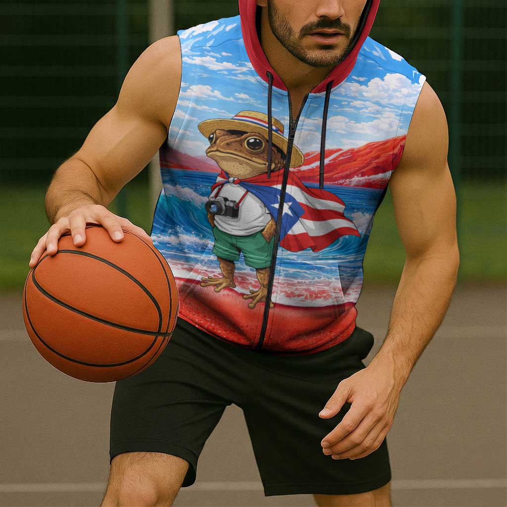 Coqui Frog Puerto Rico Flag Sleeveless Zip Hoodie Taino Boricua Puerto Rican