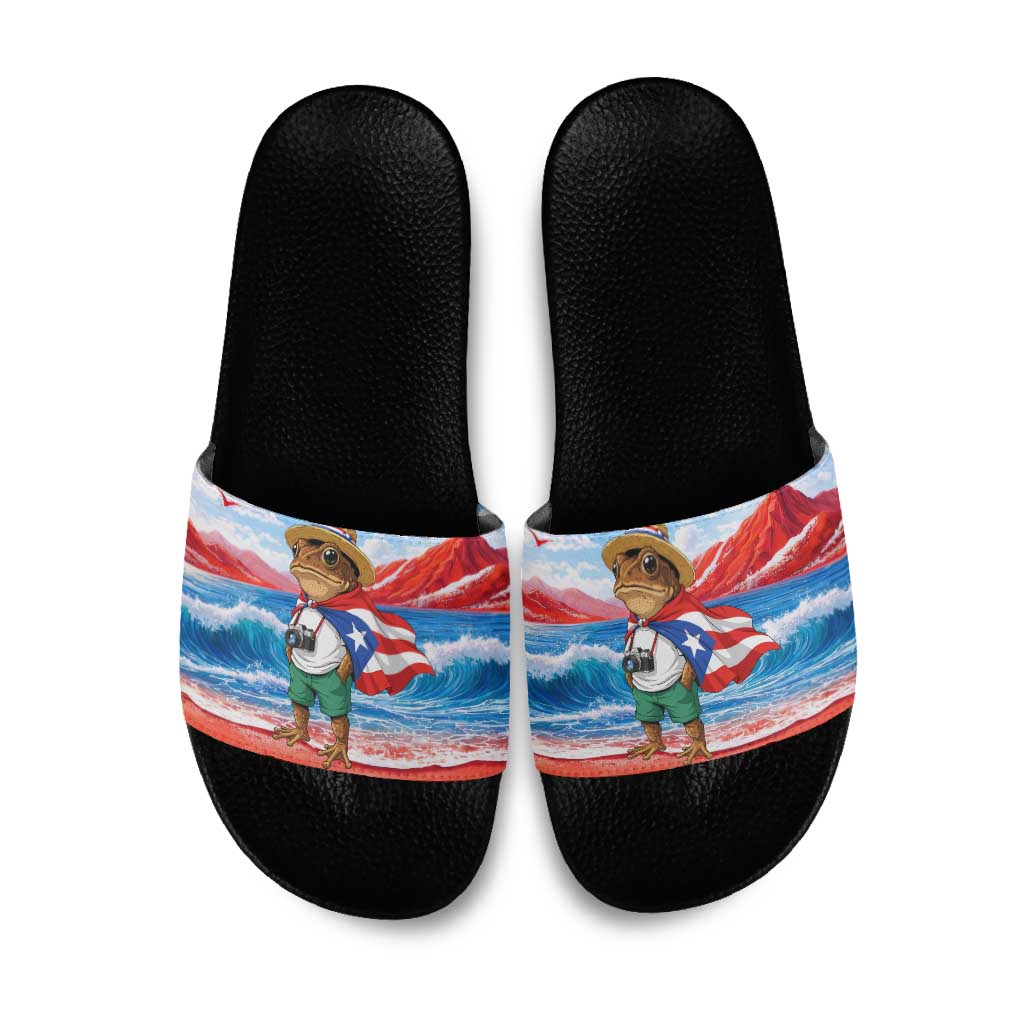 Coqui Frog Puerto Rico Flag Slide Sandals Taino Boricua Puerto Rican