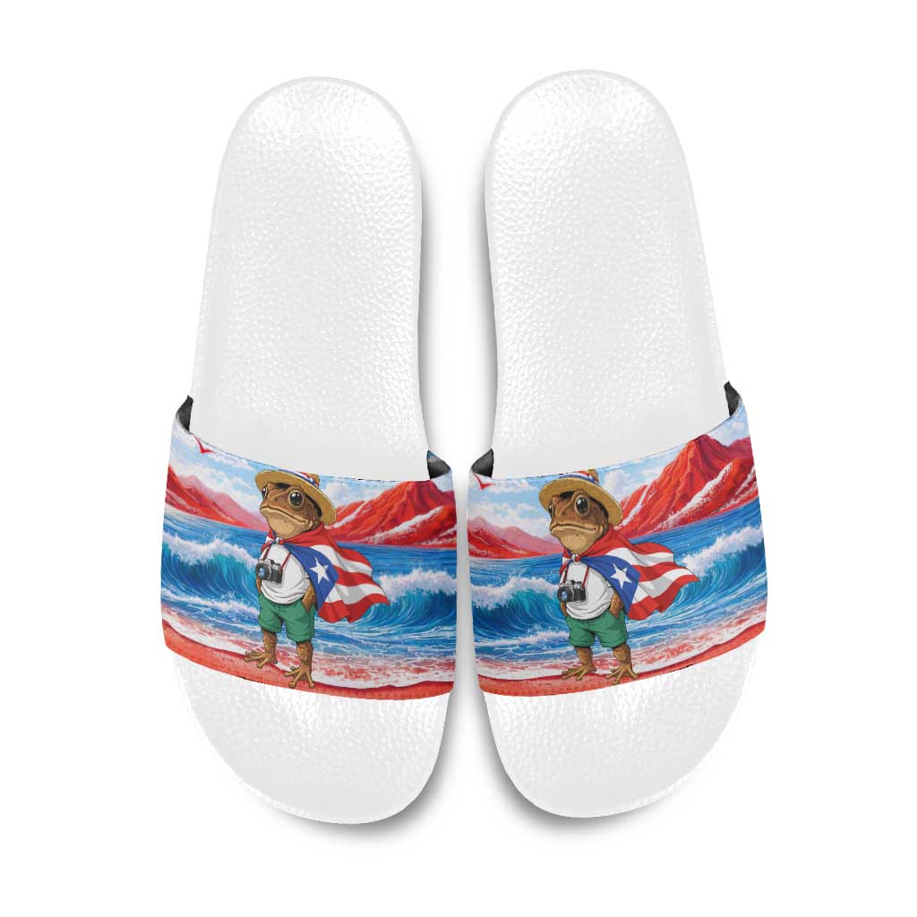 Coqui Frog Puerto Rico Flag Slide Sandals Taino Boricua Puerto Rican