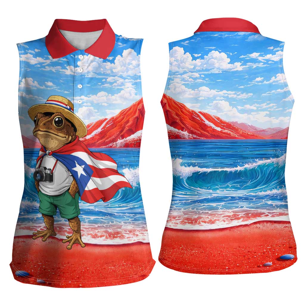 Coqui Frog Puerto Rico Flag Women Sleeveless Polo Shirt Taino Boricua Puerto Rican