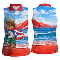 Coqui Frog Puerto Rico Flag Women Sleeveless Polo Shirt Taino Boricua Puerto Rican