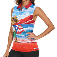 Coqui Frog Puerto Rico Flag Women Sleeveless Polo Shirt Taino Boricua Puerto Rican