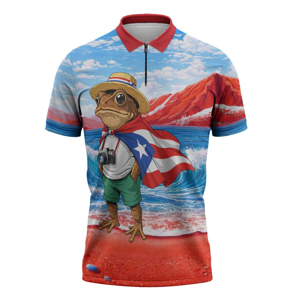 Coqui Frog Puerto Rico Flag Zipper Polo Shirt Taino Boricua Puerto Rican