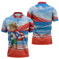 Coqui Frog Puerto Rico Flag Zipper Polo Shirt Taino Boricua Puerto Rican