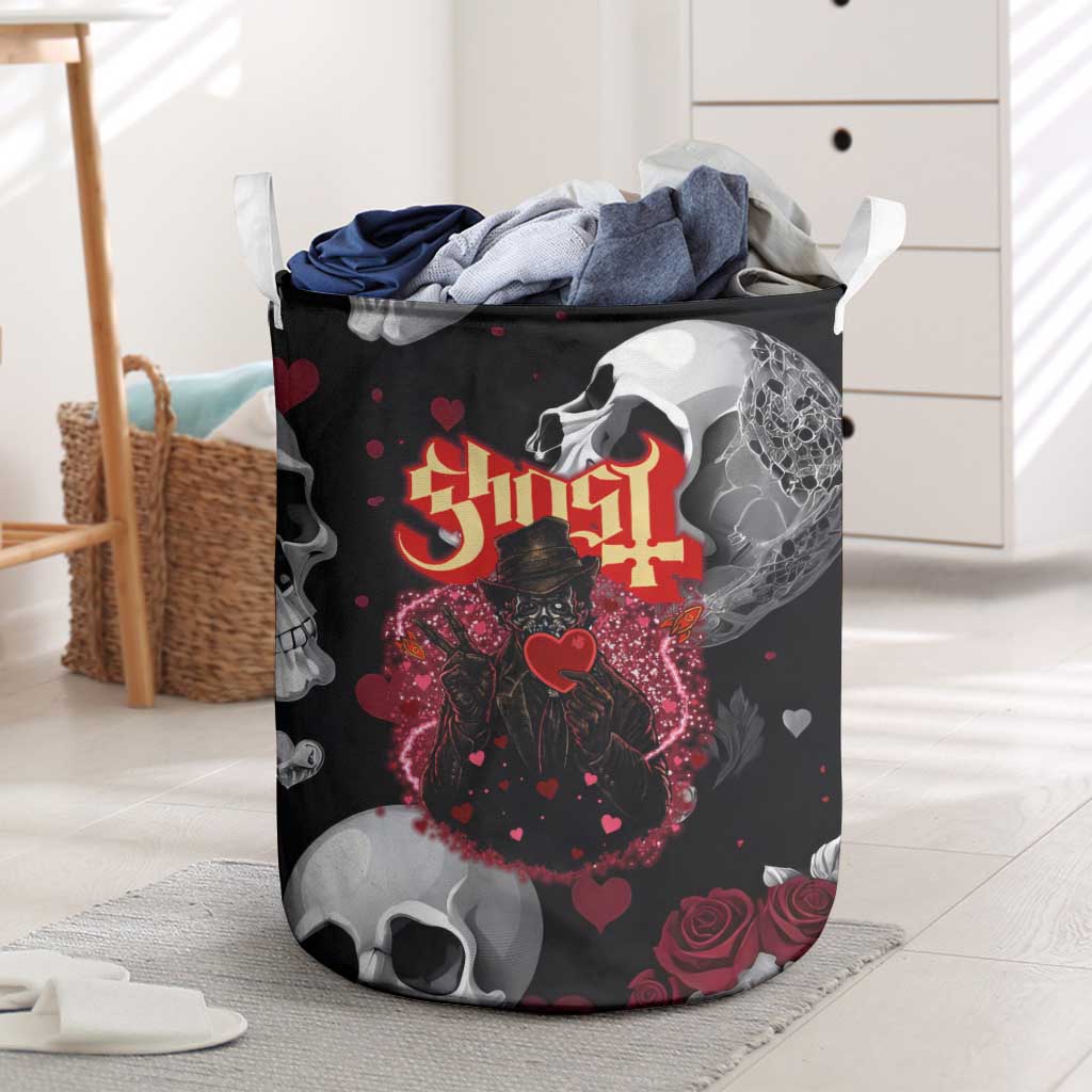 Ghost Valentine Laundry Basket with Rockets Skull Heart Pattern
