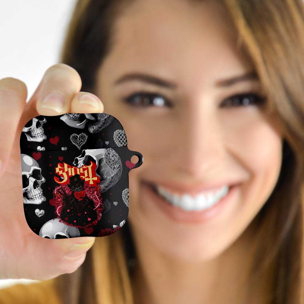 Ghost Valentine AirPods Case with Rockets Skull Heart Pattern