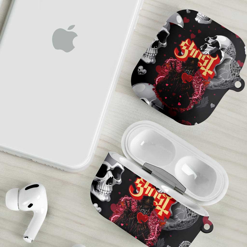 Ghost Valentine AirPods Case with Rockets Skull Heart Pattern