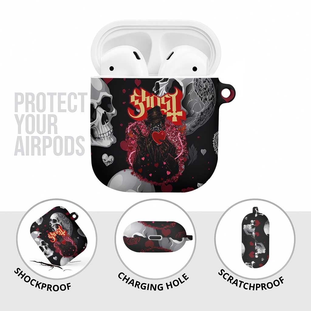 Ghost Valentine AirPods Case with Rockets Skull Heart Pattern
