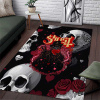 Ghost Valentine Area Rug with Rockets Skull Heart Pattern