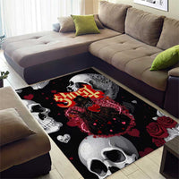 Ghost Valentine Area Rug with Rockets Skull Heart Pattern