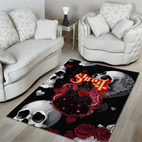 Ghost Valentine Area Rug with Rockets Skull Heart Pattern