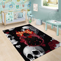 Ghost Valentine Area Rug with Rockets Skull Heart Pattern