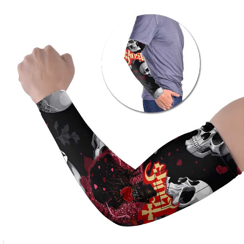 Ghost Valentine Arm Sleeves with Rockets Skull Heart Pattern