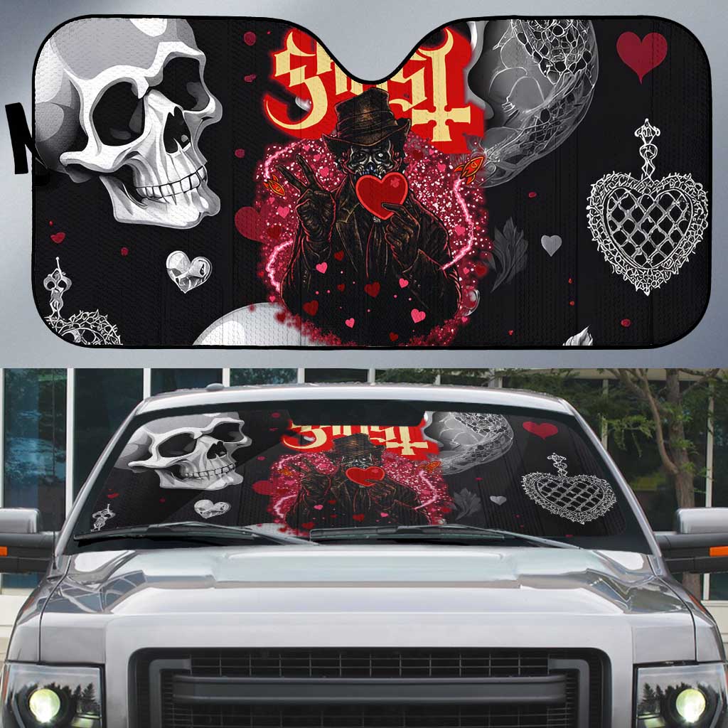 Ghost Valentine Auto Sun Shade with Rockets Skull Heart Pattern