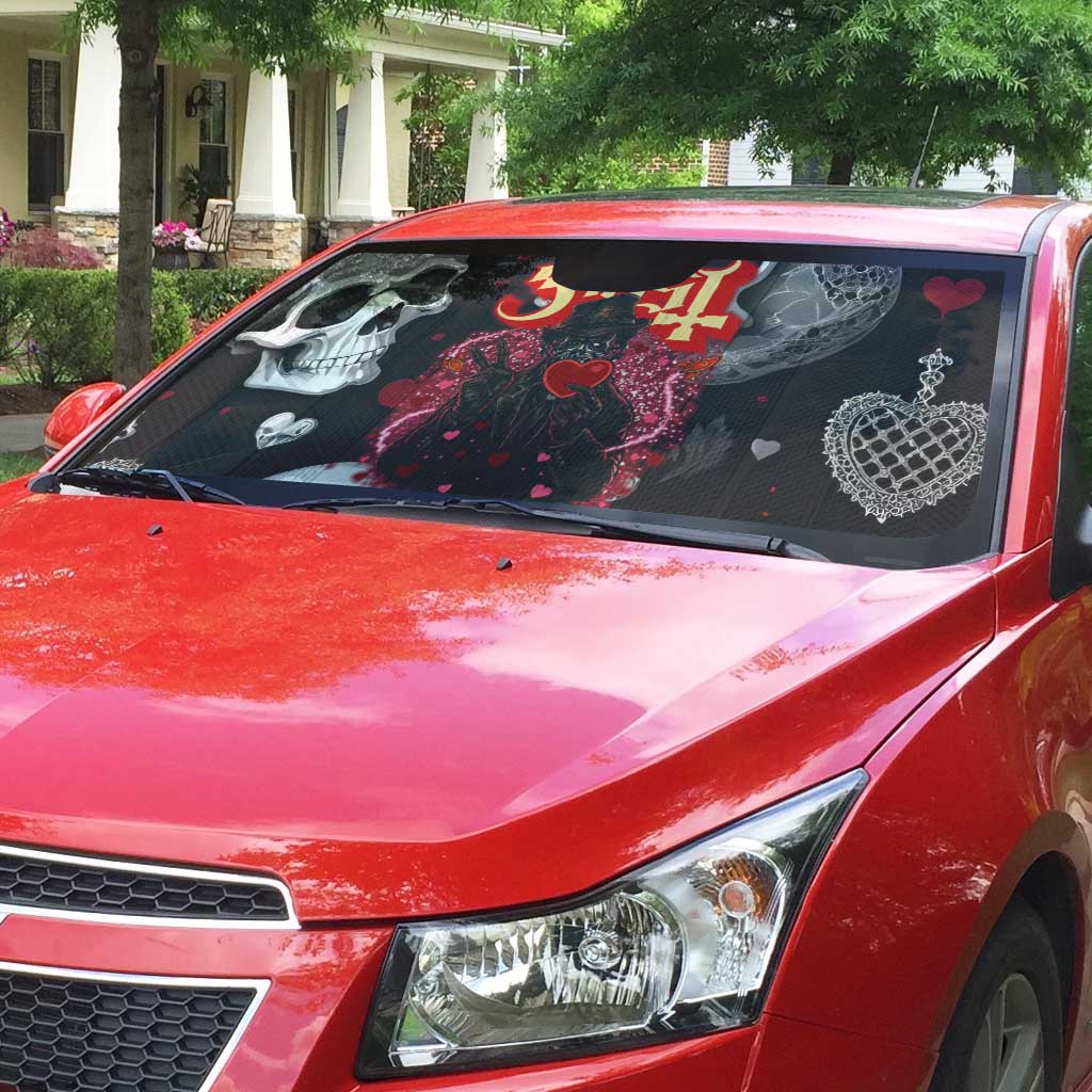 Ghost Valentine Auto Sun Shade with Rockets Skull Heart Pattern