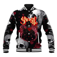 Ghost Valentine Baseball Jacket with Rockets Skull Heart Pattern