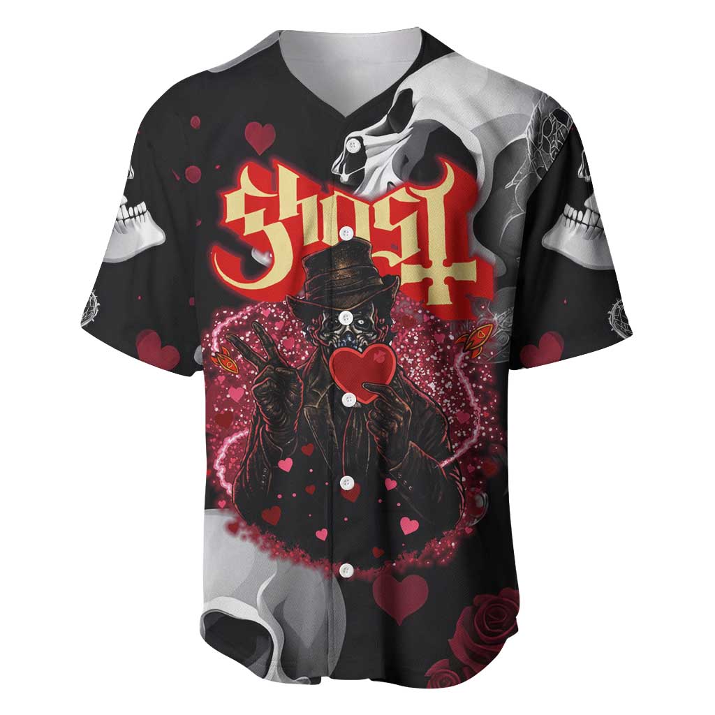 Ghost Valentine Baseball Jersey with Rockets Skull Heart Pattern