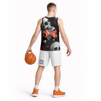 Ghost Valentine Basketball Jersey with Rockets Skull Heart Pattern