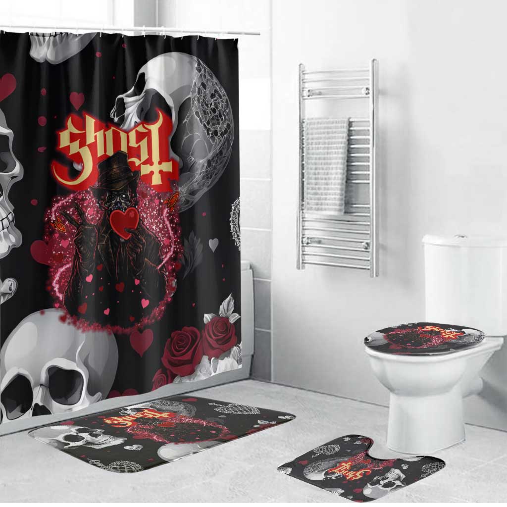 Ghost Valentine Bathroom Set with Rockets Skull Heart Pattern