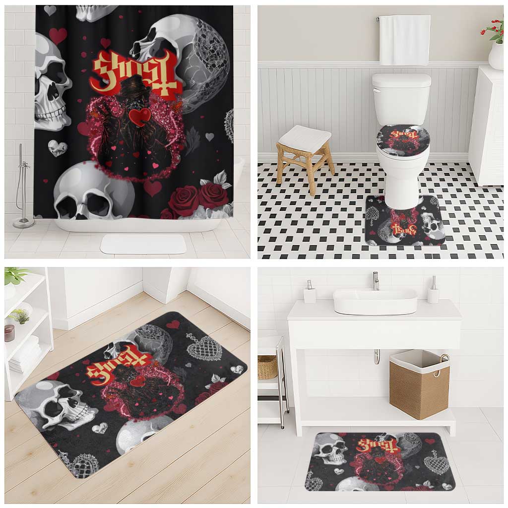 Ghost Valentine Bathroom Set with Rockets Skull Heart Pattern