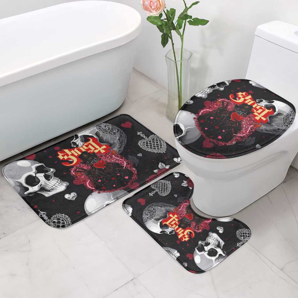 Ghost Valentine Bathroom Set with Rockets Skull Heart Pattern