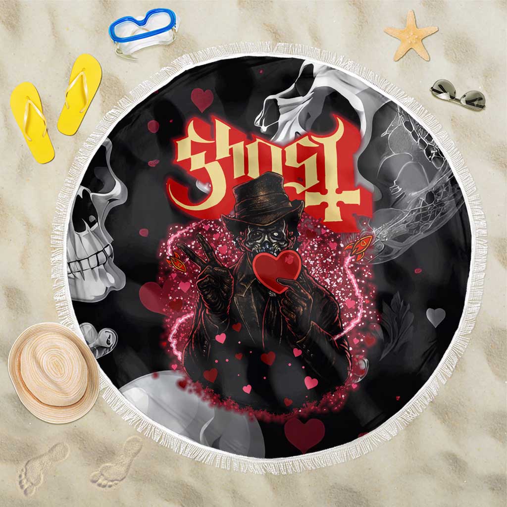 Ghost Valentine Beach Blanket with Rockets Skull Heart Pattern