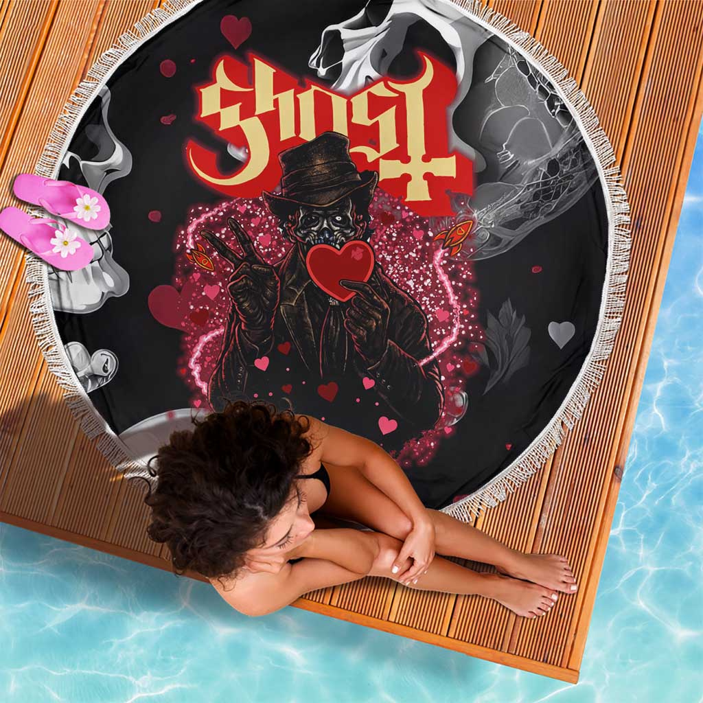 Ghost Valentine Beach Blanket with Rockets Skull Heart Pattern