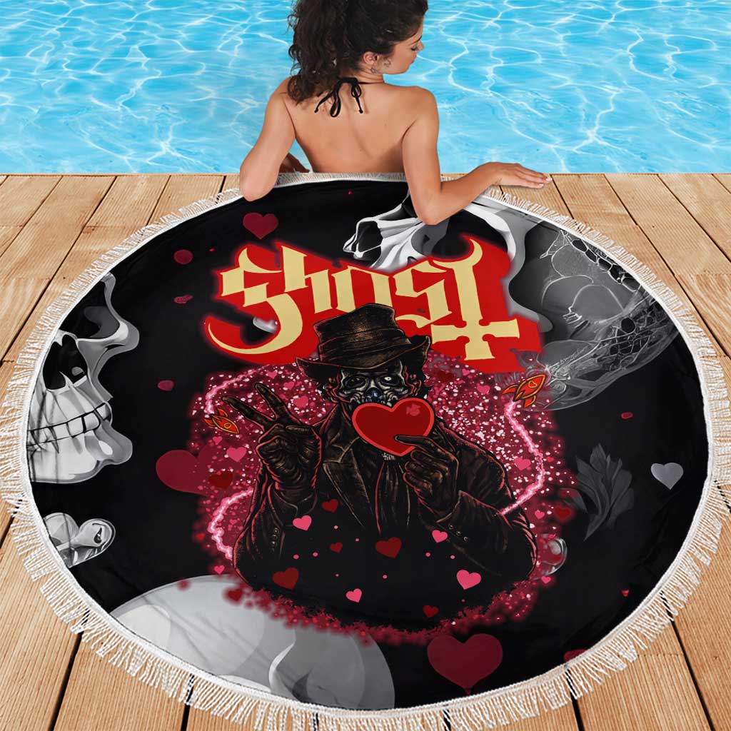 Ghost Valentine Beach Blanket with Rockets Skull Heart Pattern