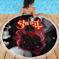 Ghost Valentine Beach Blanket with Rockets Skull Heart Pattern