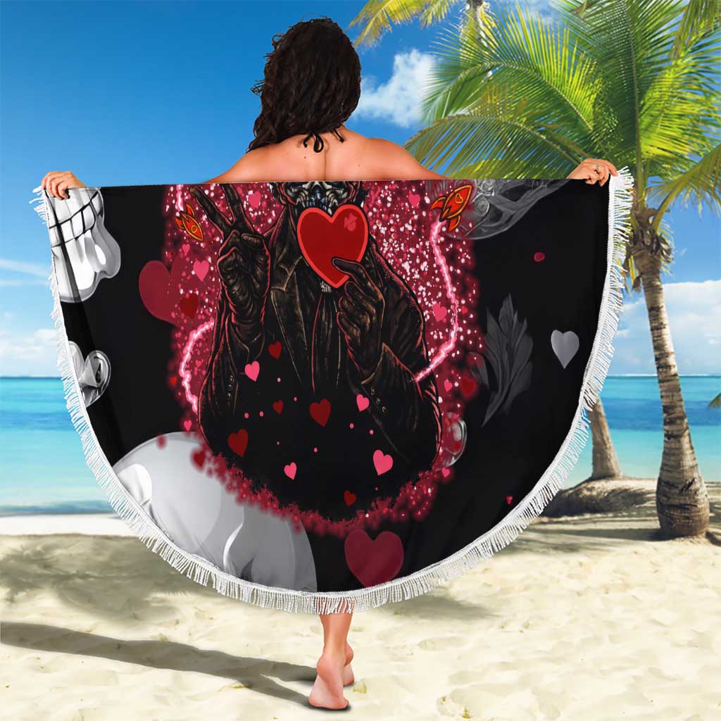 Ghost Valentine Beach Blanket with Rockets Skull Heart Pattern