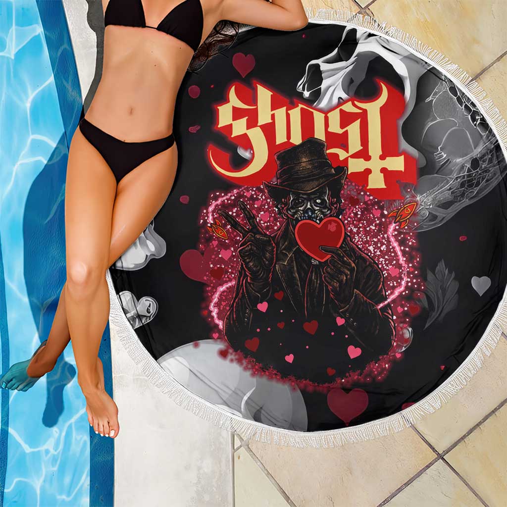 Ghost Valentine Beach Blanket with Rockets Skull Heart Pattern